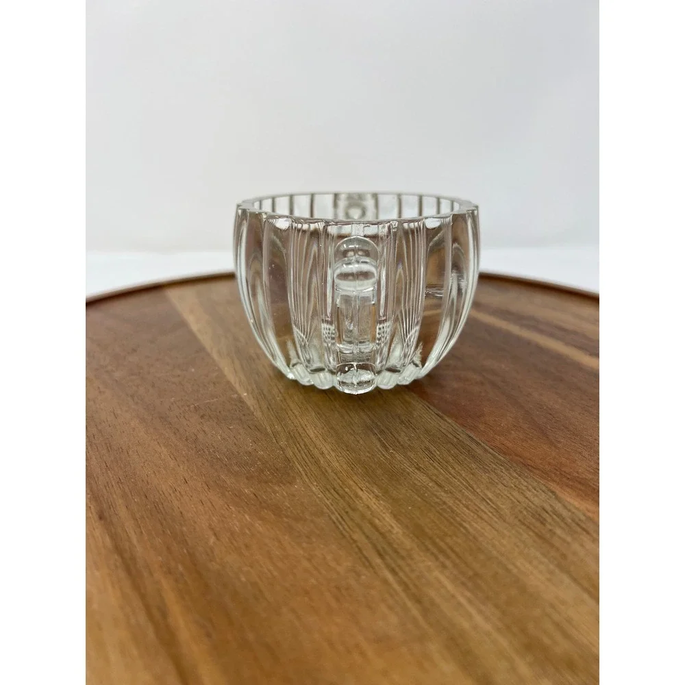 Vintage Clear‎ Glass Sugar Dish with Handles Ribbed Sides